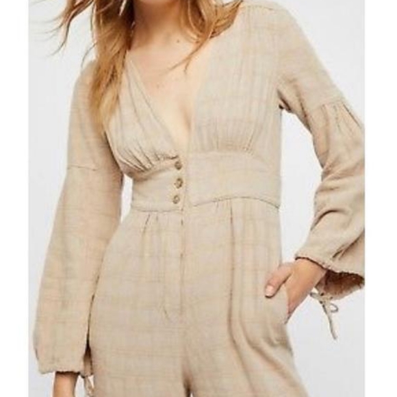 FREE PEOPLE True Lovin Tan Linen Jumpsuit Size XS - Picture 10 of 10